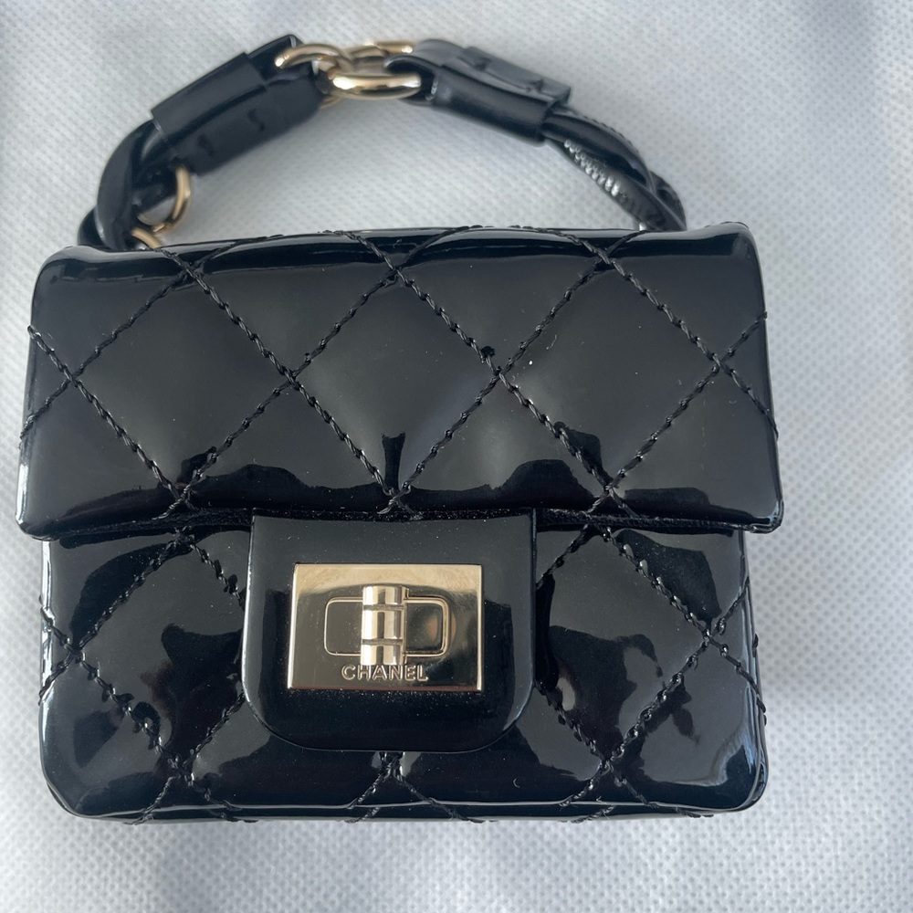 Chanel Rare Ankle Monitor Bag 2007 Runway patent black flap quilted Lohan mini